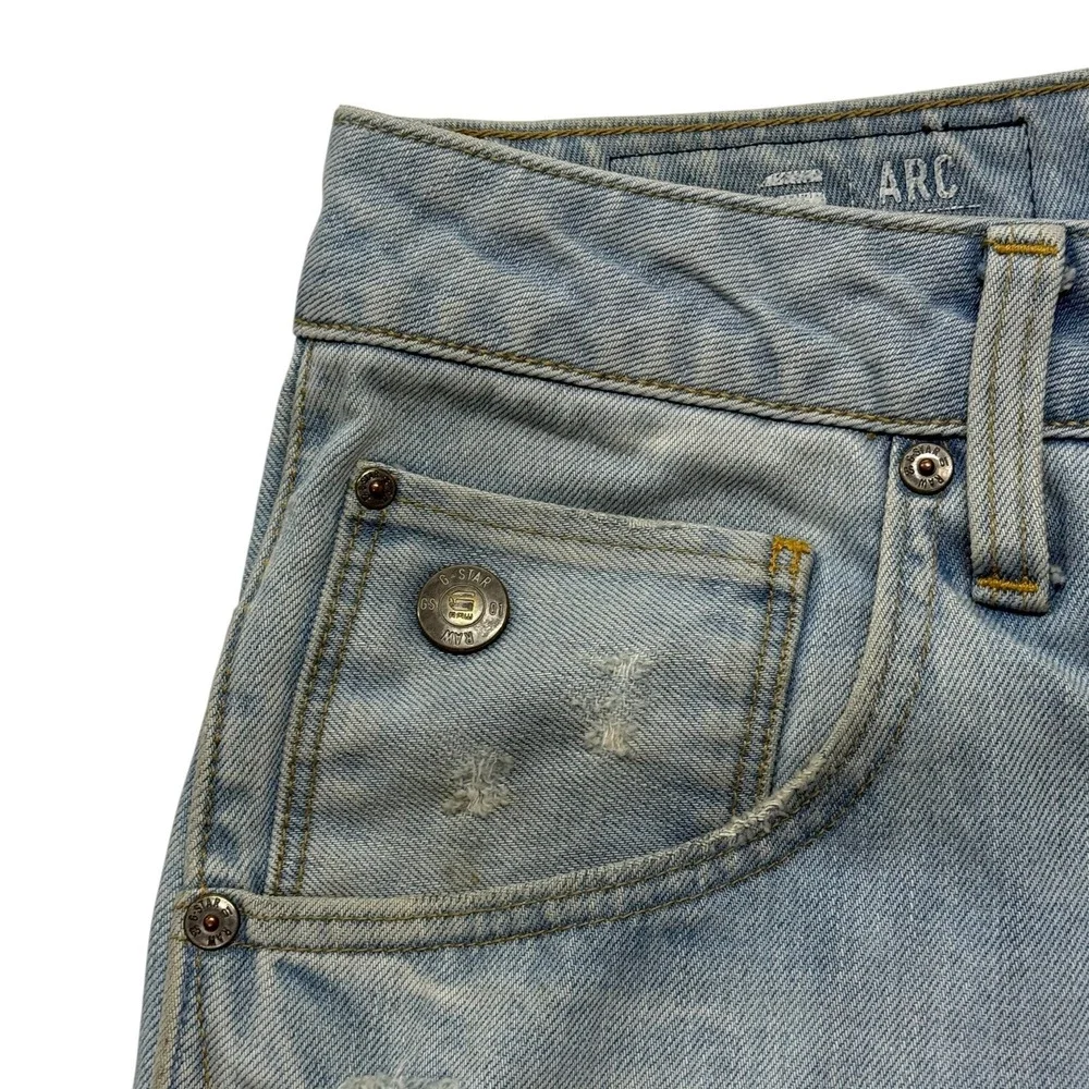 G-Star Raw Arc 3D Slim Distressed Light Wash Twisted‎ Leg Jeans Mens 36 x 32